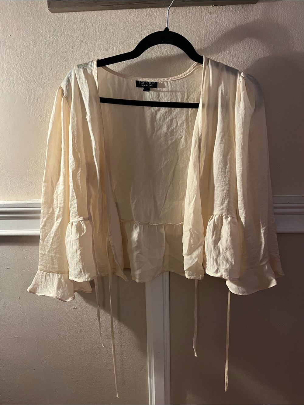 Topshop Cream Ruffle Open-Front Blouse